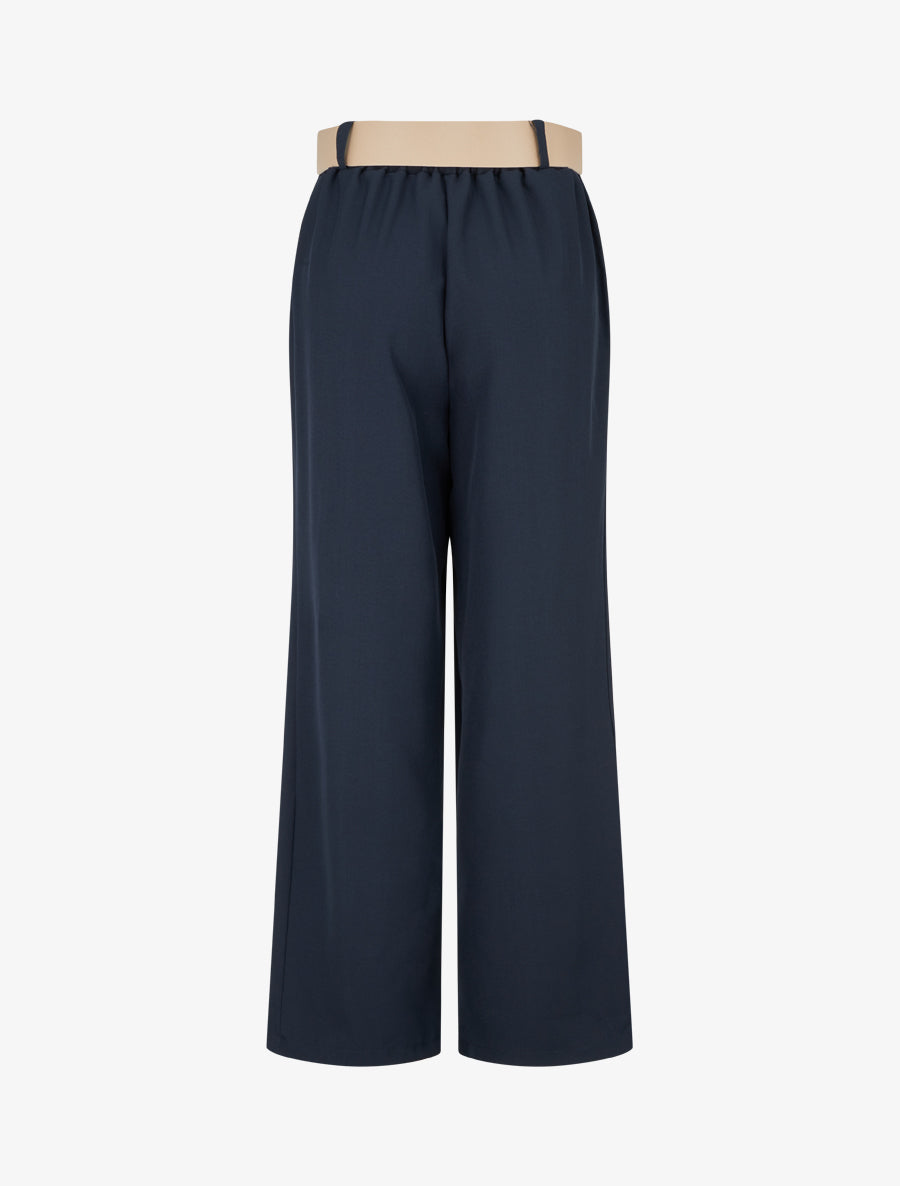 Pantalon uni à passant stylisé - Marine - 2