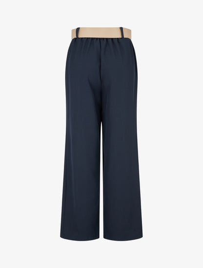 Pantalon uni à passant stylisé - Marine - 2