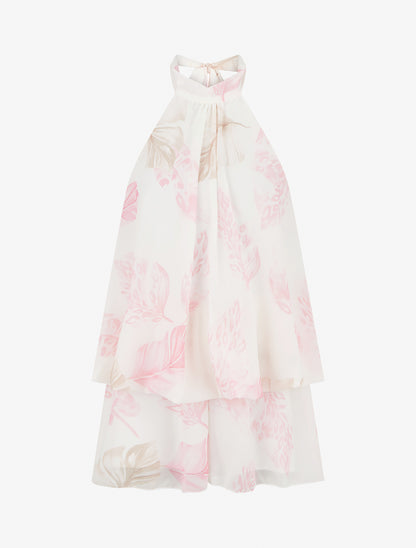 Combishort volanté imprimé feuilles à dos nu - Rose - 1