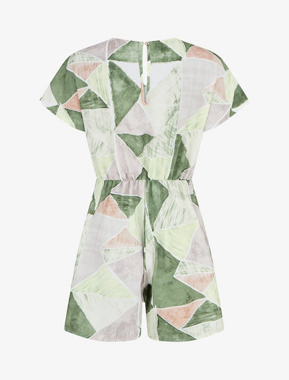 Combishort droit manches courtes imprimé fantaisie - Kaki - 2