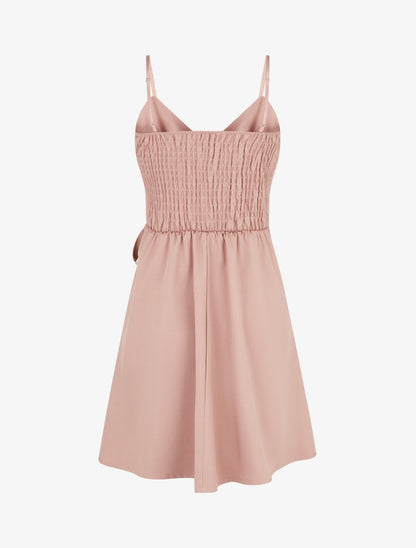 Robe patineuse unie à fines bretelles - Rose - 2