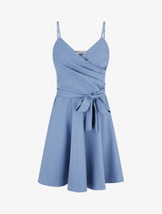 Robe patineuse unie à fines bretelles - Bleu - 1