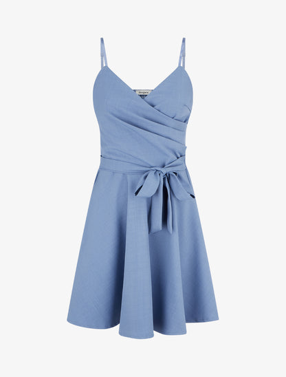 Robe patineuse unie à fines bretelles - Bleu - 1