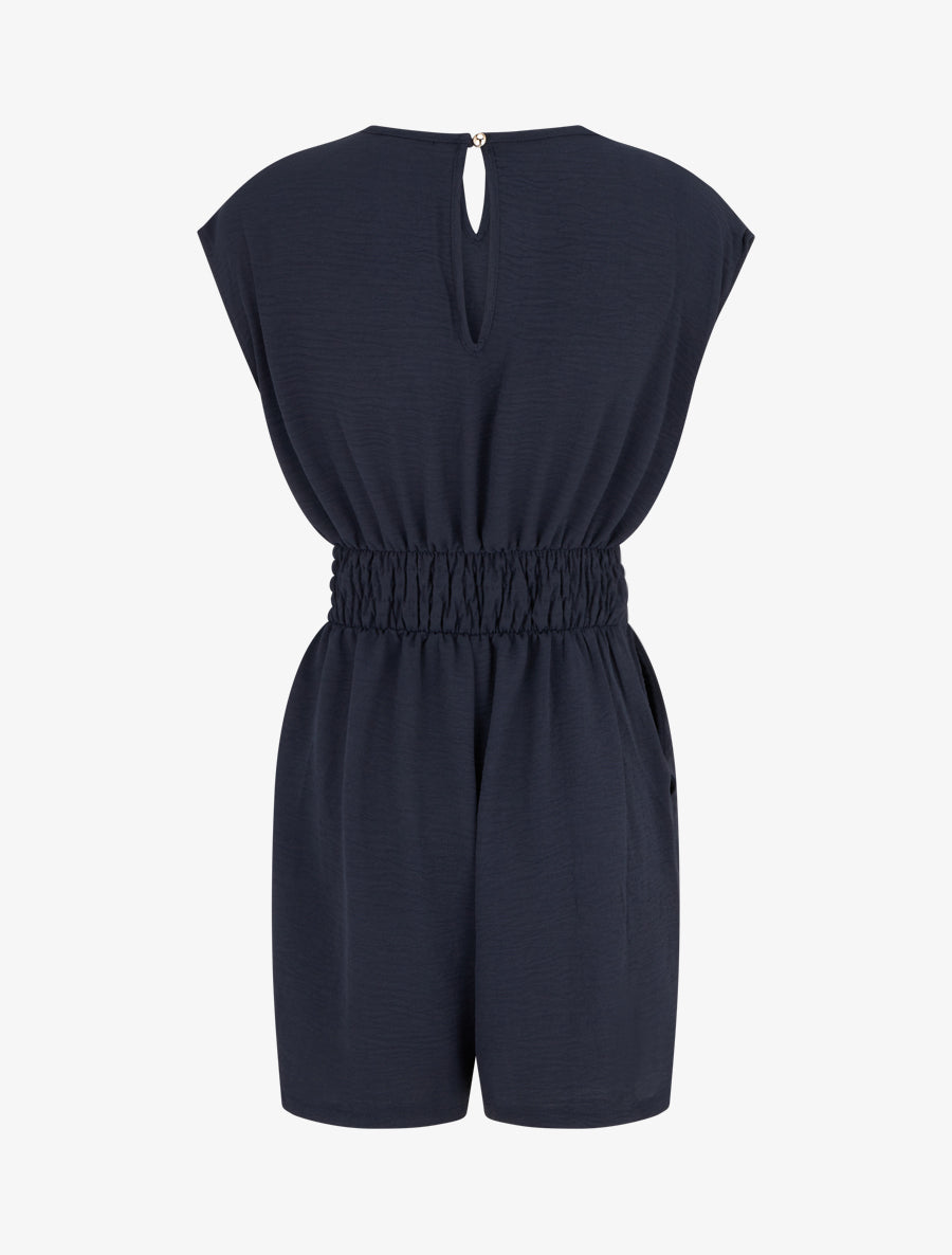 Combishort uni à empiècement bijou à la taille - Marine - 2