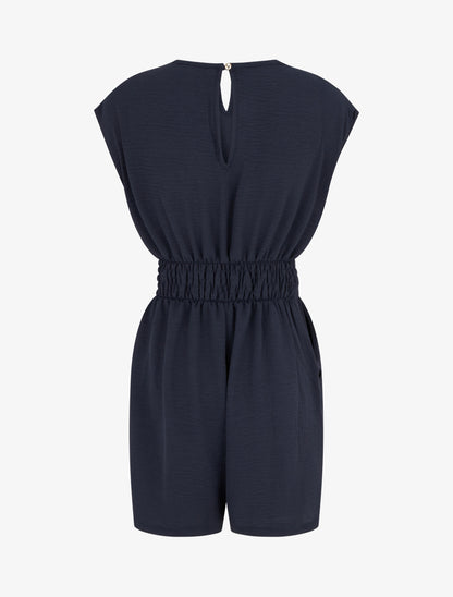 Combishort uni à empiècement bijou à la taille - Marine - 2