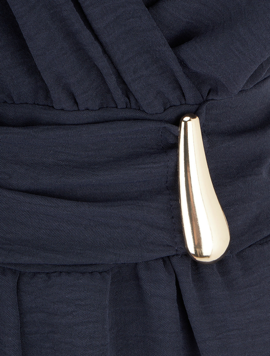 Combishort uni à empiècement bijou à la taille - Marine - 3
