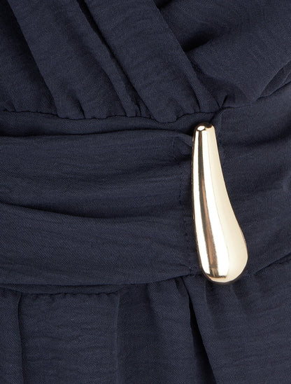 Combishort uni à empiècement bijou à la taille - Marine - 3