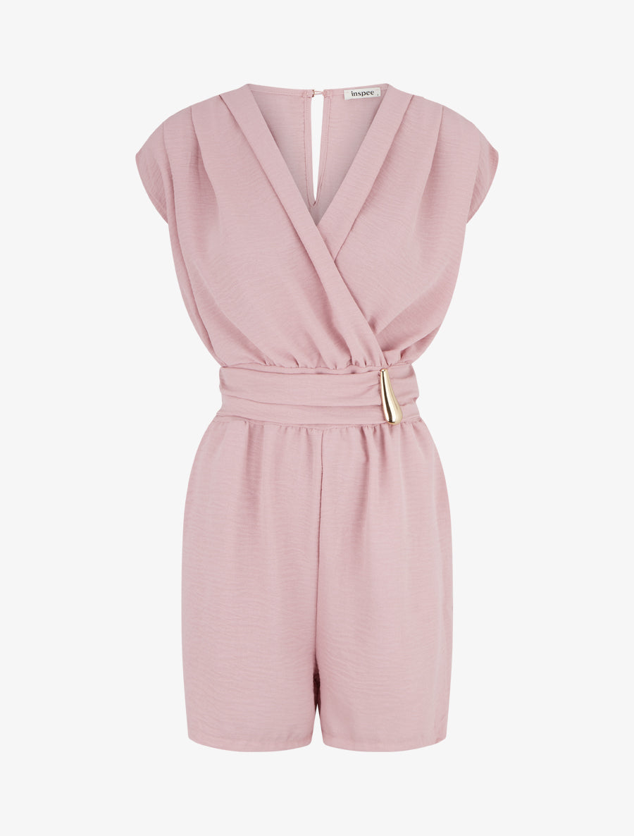Combishort uni à empiècement bijou à la taille - Vieux rose - 1