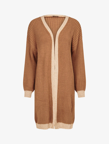 Gilet à bords lamés dorés - Camel - 4