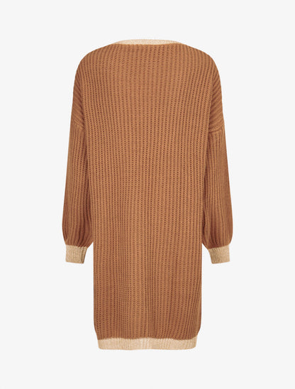 Gilet à bords lamés dorés - Camel - 2