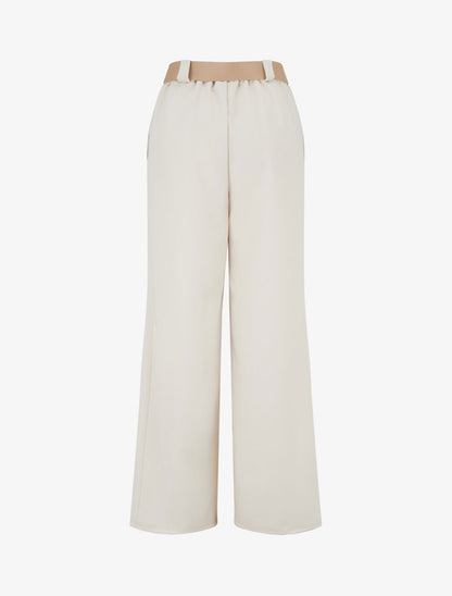 Pantalon droit uni élastiqué - Beige