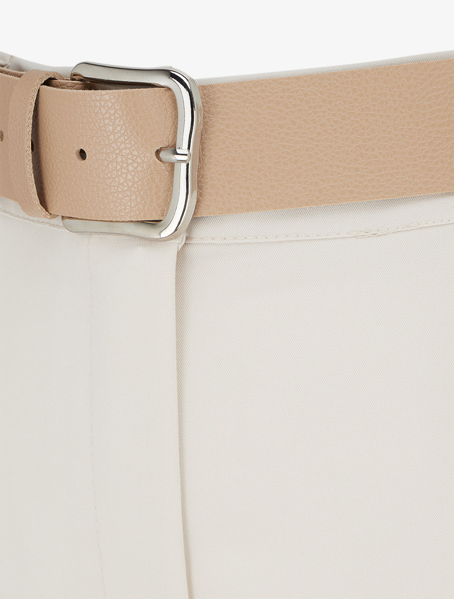 Pantalon droit uni élastiqué - Beige