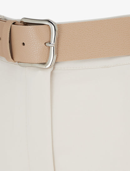 Pantalon droit uni élastiqué - Beige