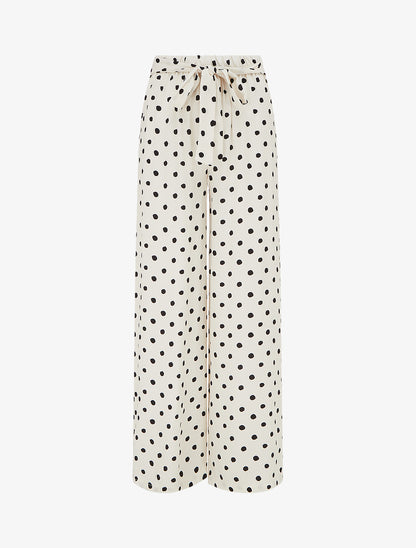 Pantalon élastiqué à pois - Beige - 1