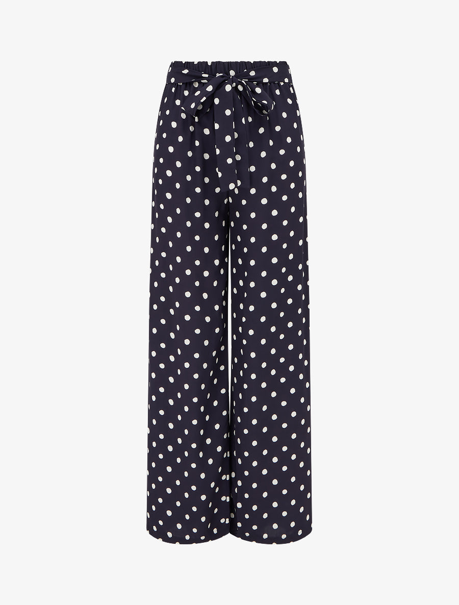 Pantalon élastiqué à pois - Bleu nuit - 1