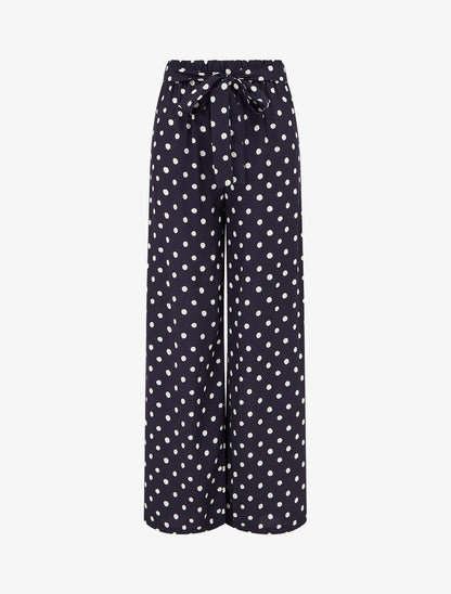 Pantalon élastiqué à pois - Bleu nuit - 1