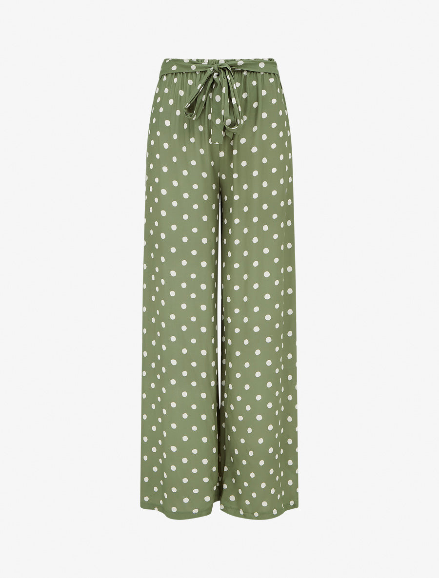 Pantalon élastiqué à pois - Kaki - 1