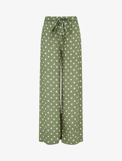 Pantalon élastiqué à pois - Kaki - 1
