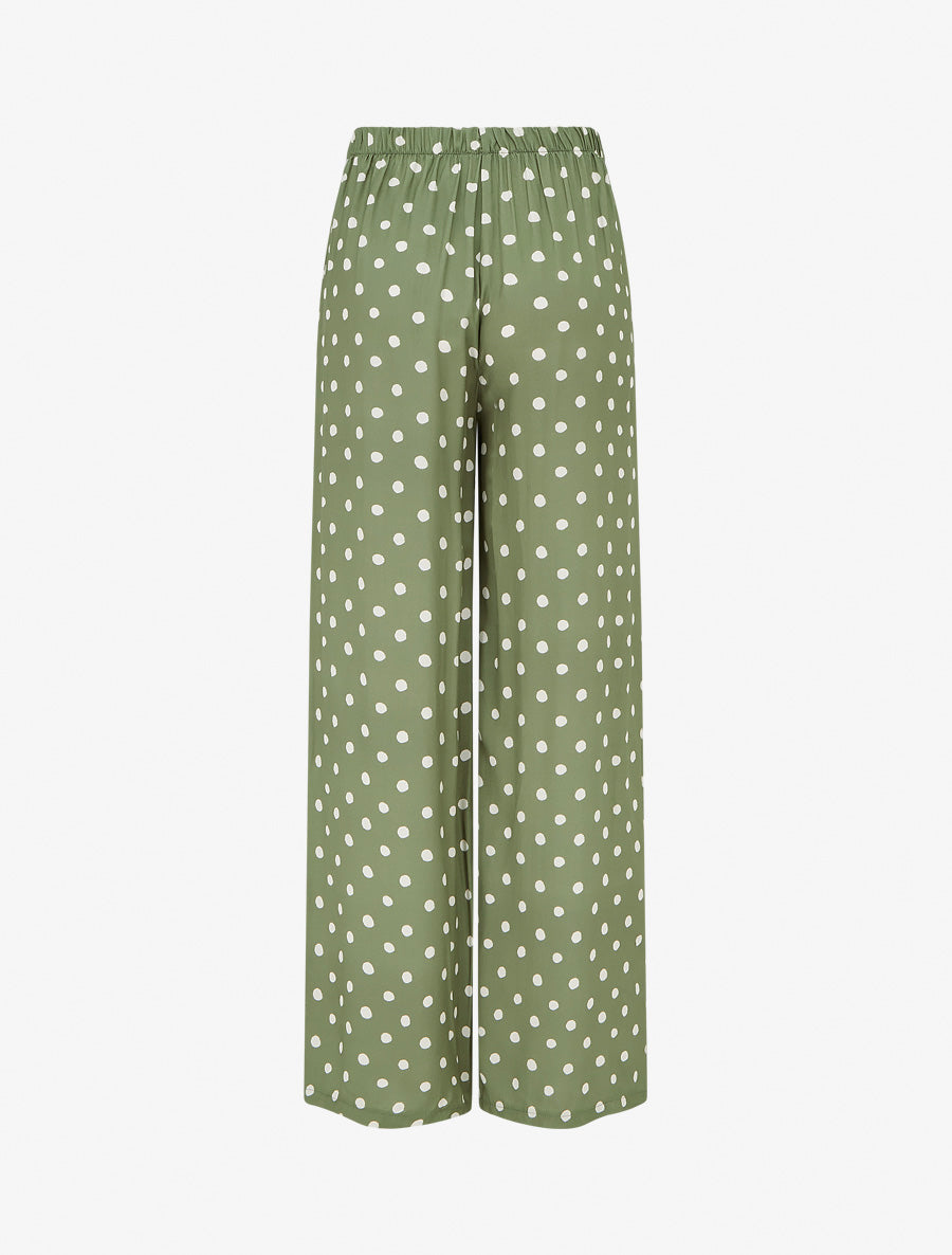 Pantalon élastiqué à pois - Kaki - 2