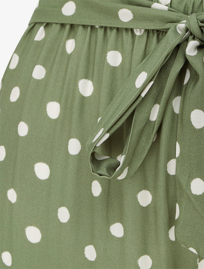 Pantalon élastiqué à pois - Kaki - 3