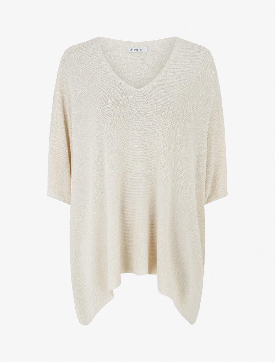 Top asymétrique manches courtes en maille fine irisée - Beige - 1