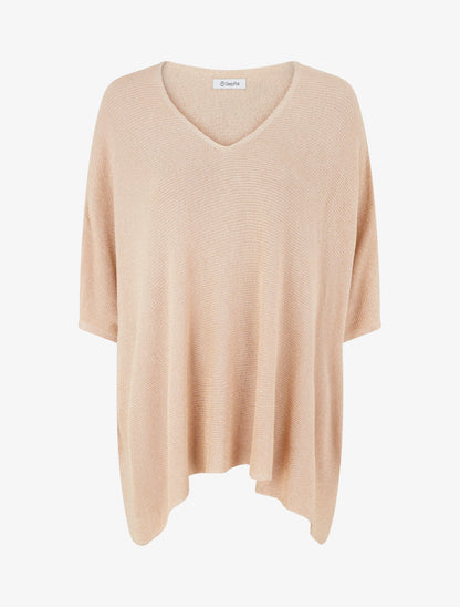 Top asymétrique manches courtes en maille fine irisée - Beige rosé - 1
