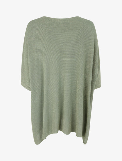 Top asymétrique manches courtes en maille fine irisée - Kaki - 2
