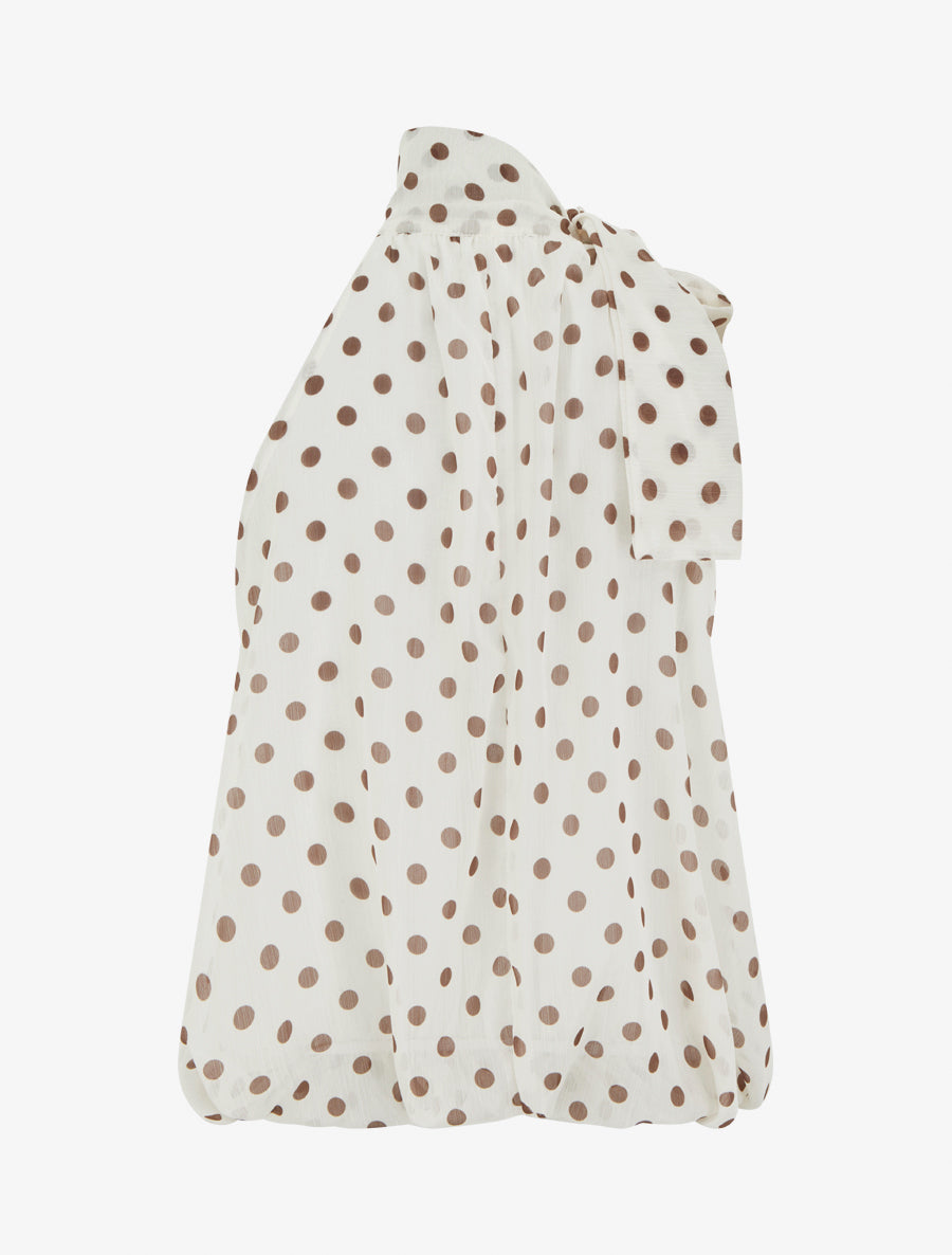Top boule sans manches à imprimé pois - Écru
