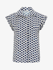 Top imprimé à pois boutonné - Marine - 1
