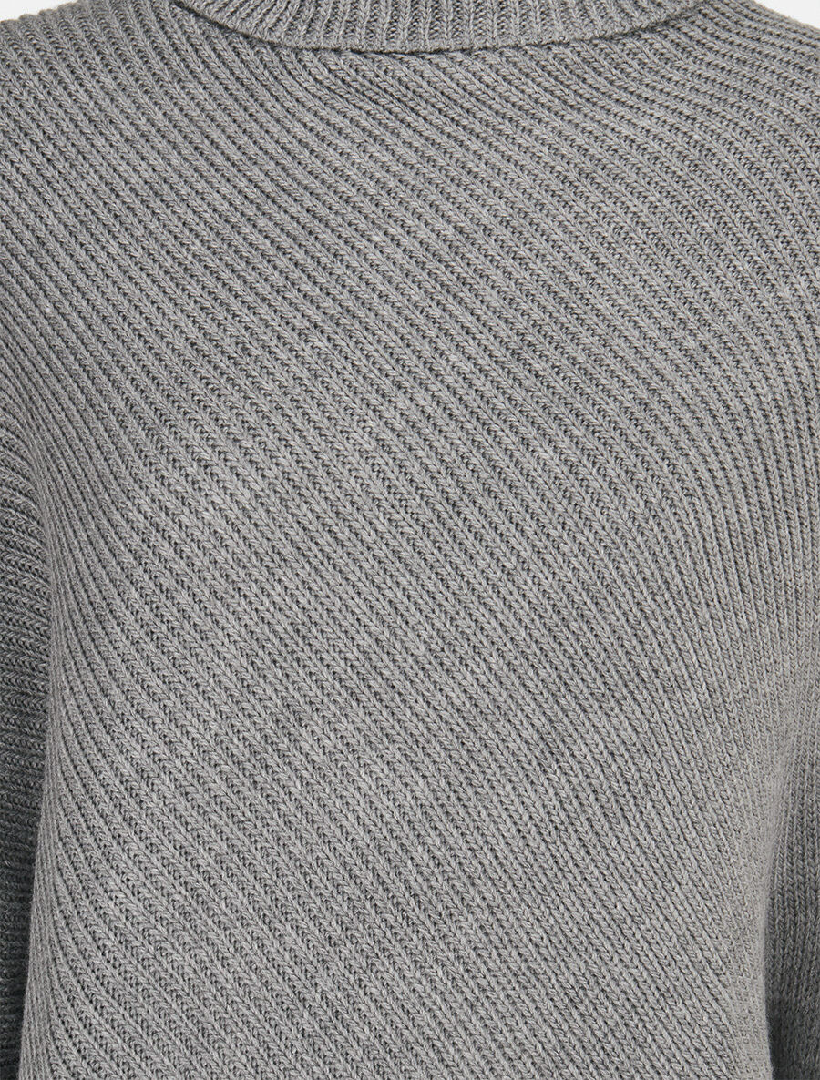 Poncho côtelé à col roulé - Gris chiné - 3