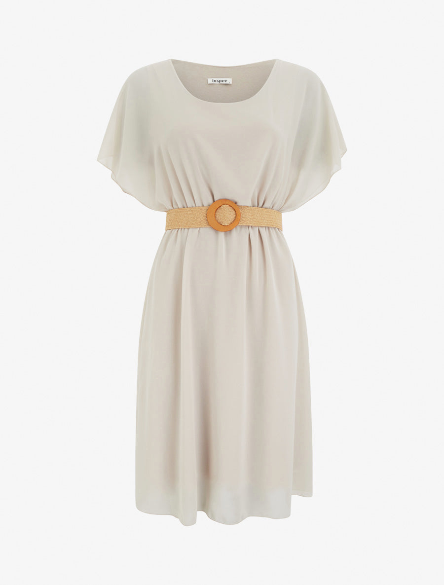 Robe mi-longue unie coupe patineuse - Beige - 1