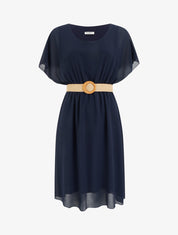Robe mi-longue unie coupe patineuse - Marine - 1