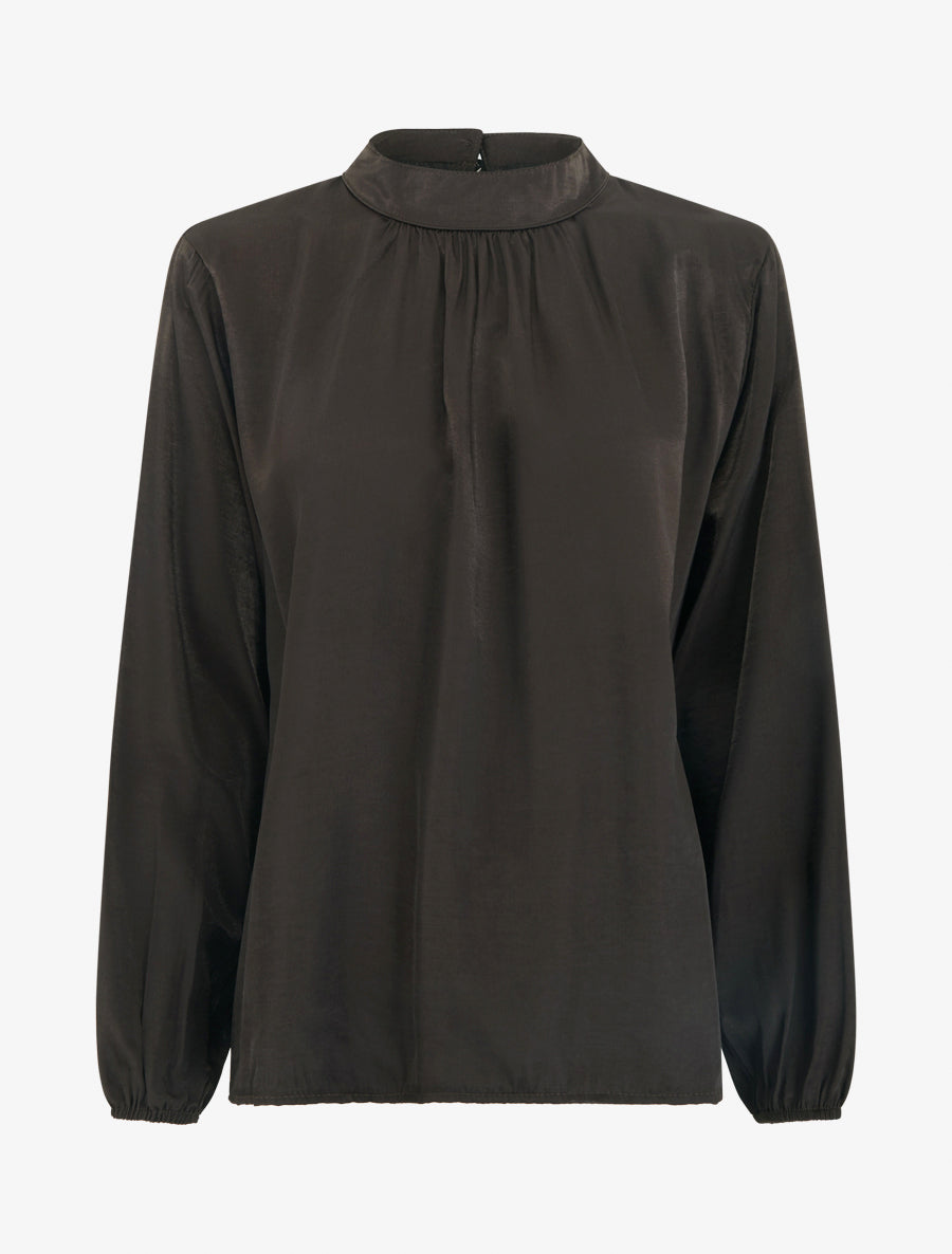 Blouse satinée à poignets élastiqués - Marron - 1