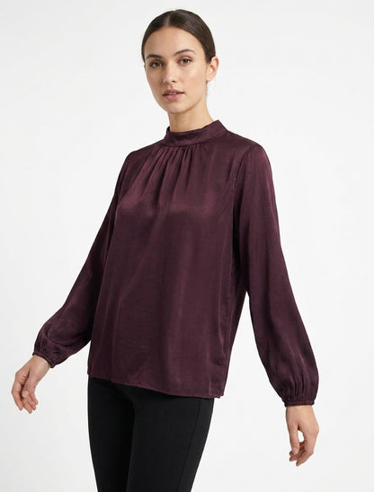 Blouse satinée à poignets élastiqués - Prune