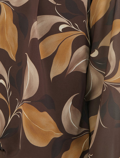 Blouse imprimé feuillage à poignets élastiqués - Marron - 3