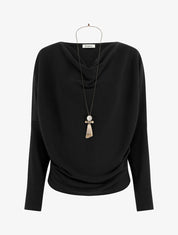 Pull fin à manches chauve-souris et col bénitier - Noir - 1