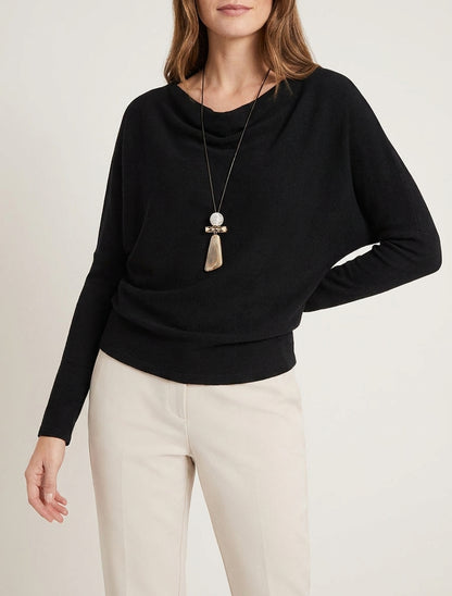 Pull fin à manches chauve-souris et col bénitier - Noir