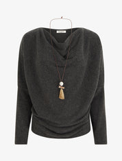 Pull fin à manches chauve-souris et col bénitier - Gris foncé - 1