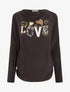 Pull à col bénitier et inscription LOVE - Marron - 1