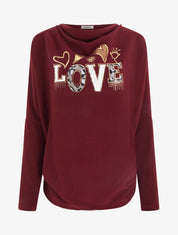 Pull à col bénitier et inscription LOVE - Bordeaux - 1