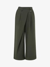 Pantalon uni droit à fermeture sur le côté - Kaki - 1