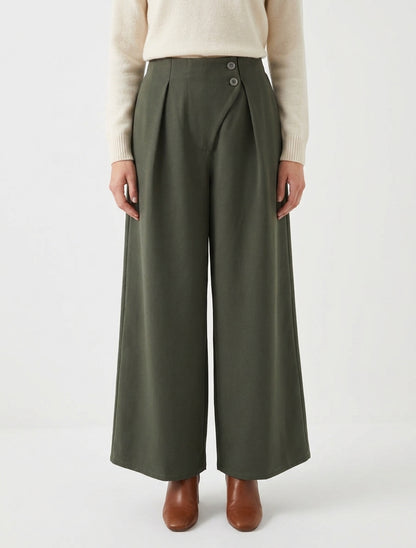Pantalon uni à taille élastiquée - Kaki
