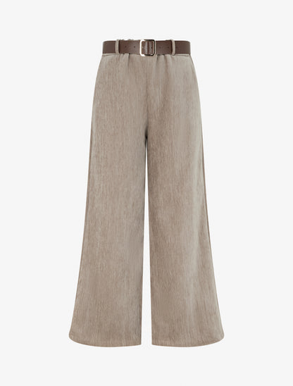 Pantalon effet velours à taille élastiquée - Taupe - 1