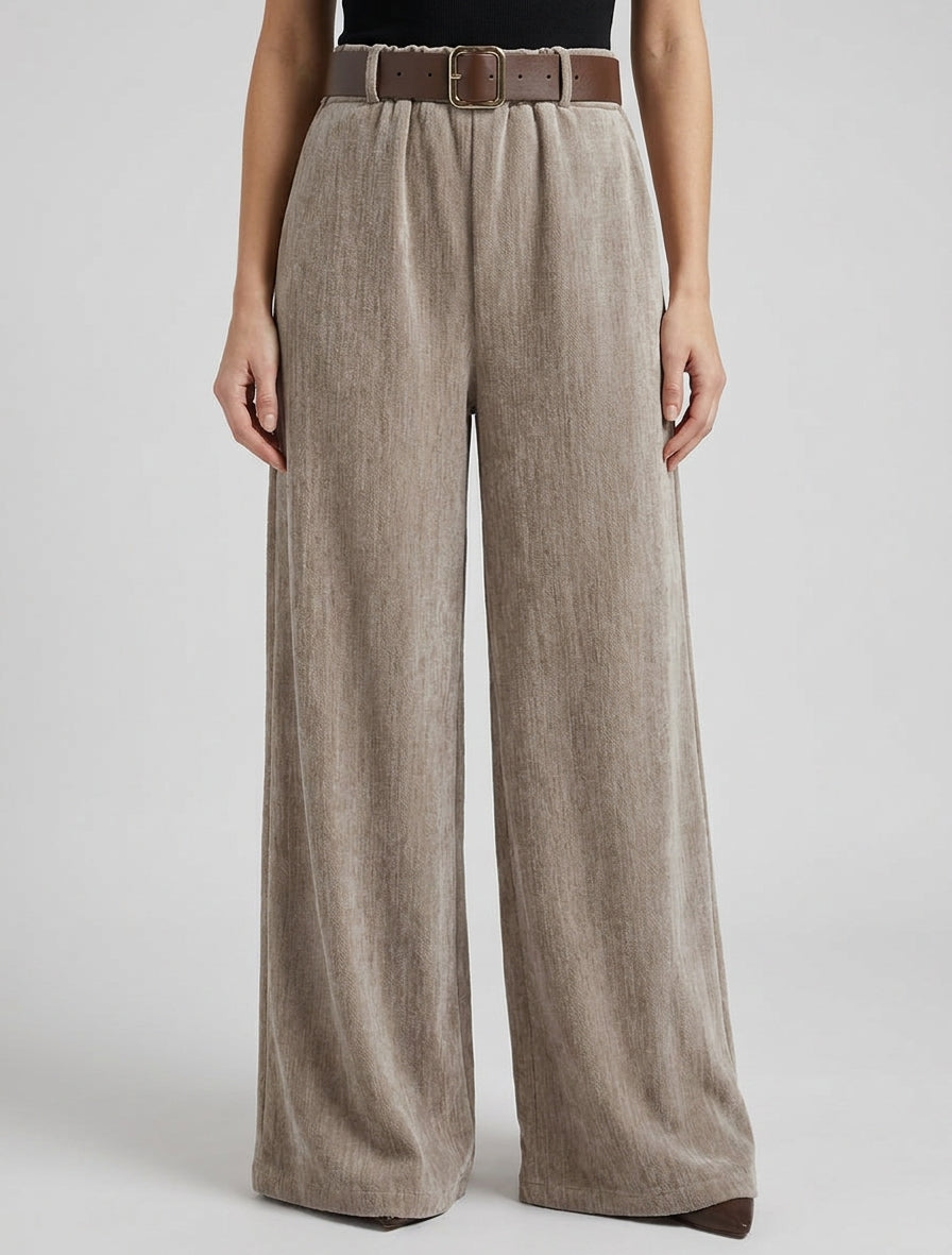 Pantalon effet velours à taille élastiquée - Taupe