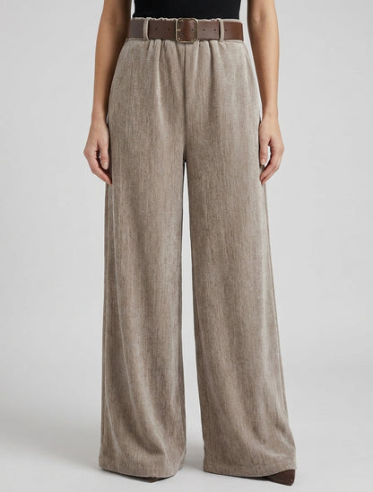 Pantalon effet velours à taille élastiquée - Taupe