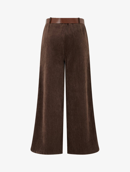 Pantalon effet velours à taille élastiquée - Marron - 2