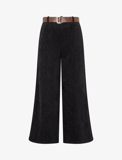 Pantalon effet velours à taille élastiquée - Noir - 1