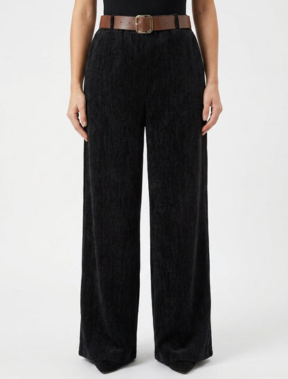 Pantalon effet velours à taille élastiquée - Noir
