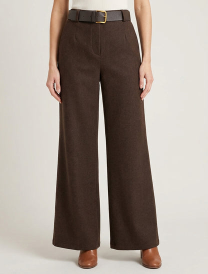 Pantalon ample en feutrine à taille haute - Marron