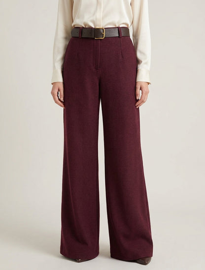 Pantalon ample en feutrine à taille haute - Lie de vin